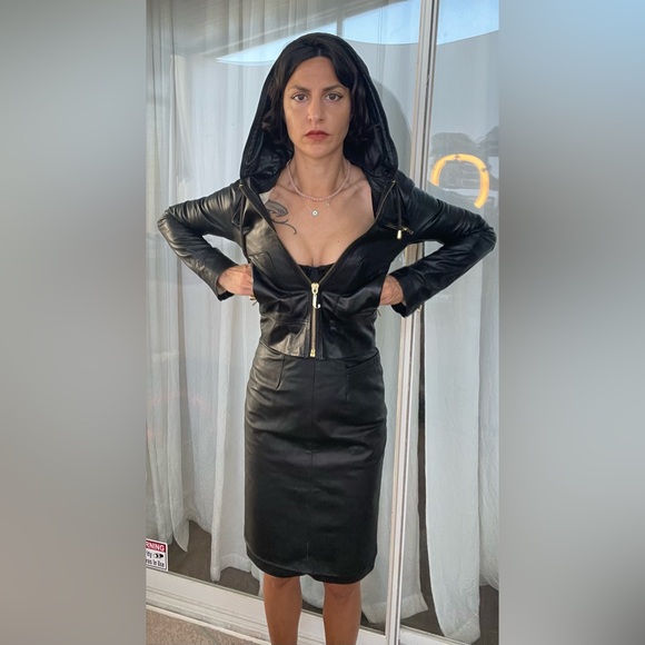 Rare Y2K juicy couture BUTTERY leather hooded jacket shrunken sleek catwoman - Picture 5 of 12